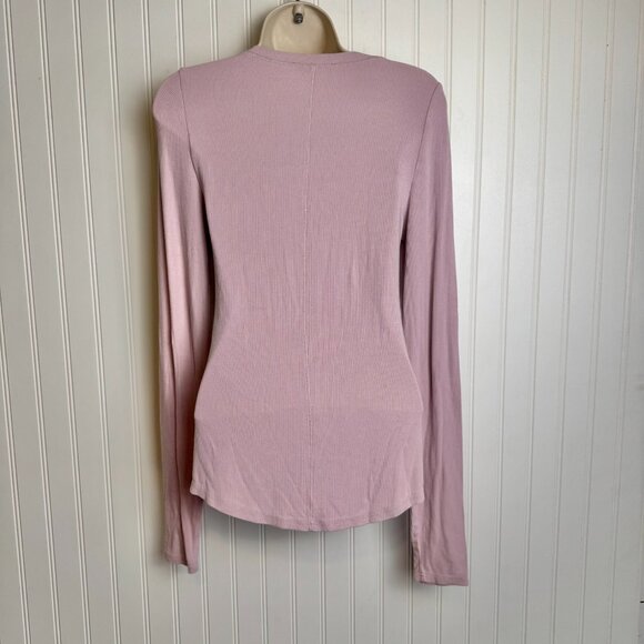 Bohme Pink Ribbed Snap Front Henley Long Sleeve J5 - Picture 4 of 6